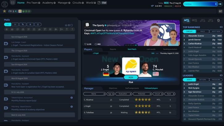 Tennis Manager 26 Steam Key screenshot from the video game thumbnail 2